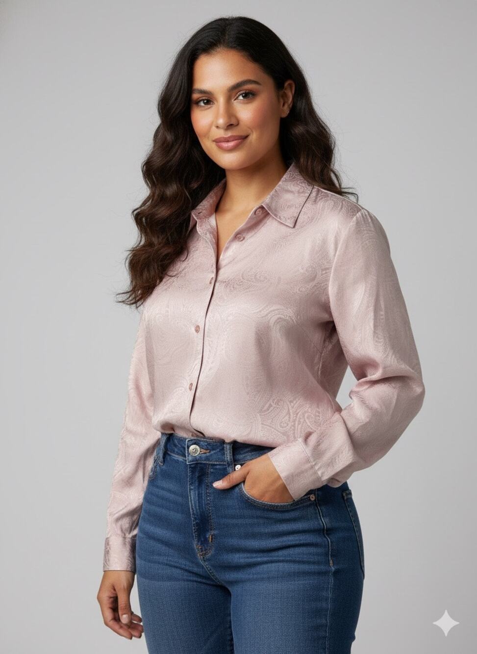 Chico's Textured Satin Blouse with Paisley Design